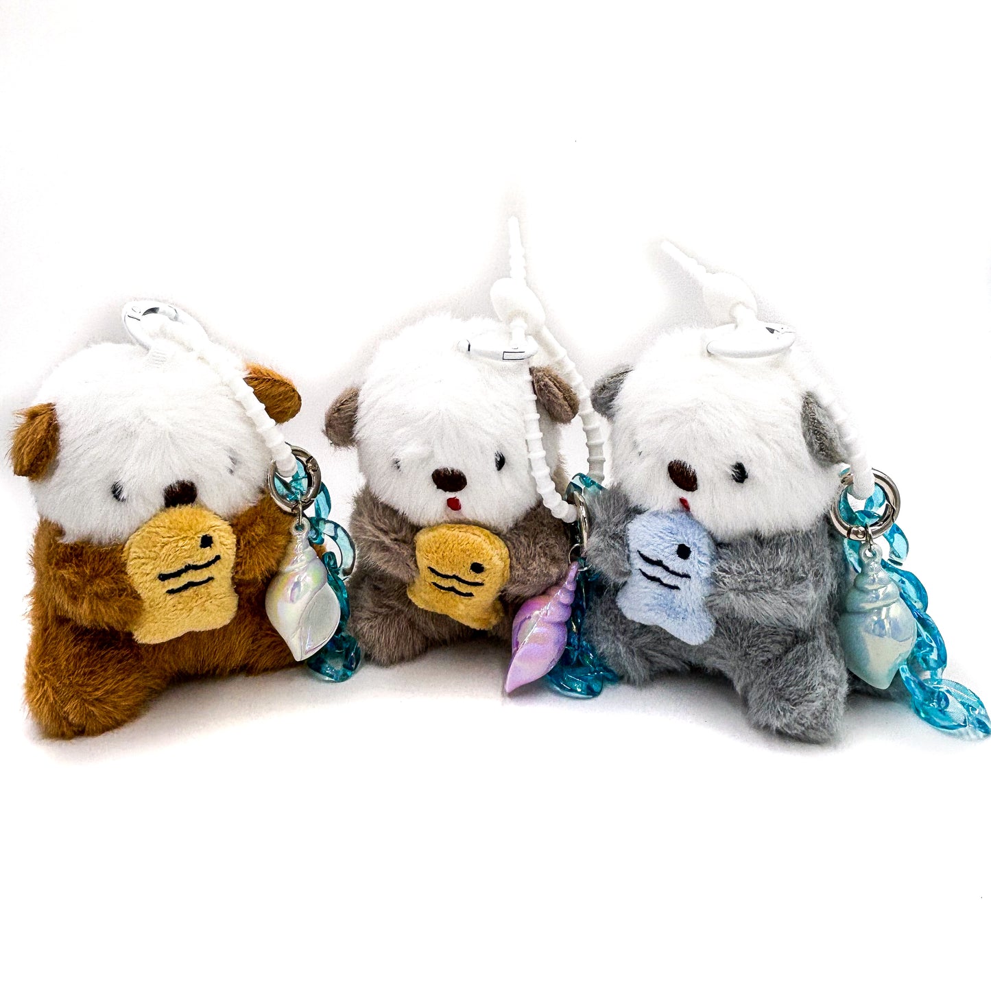 Fuzzy Otter Trio Keychains